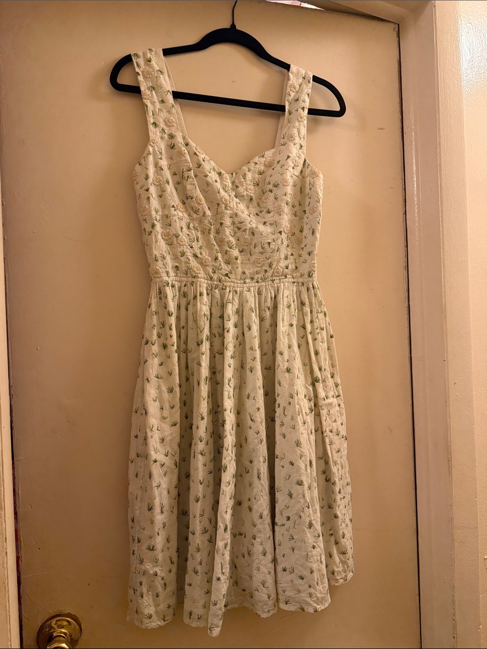French Connection Cream Mini Dress with Green Floral Print